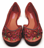 Betsey Johson Deep Pink Floral Embroidered Flats - Size US 8 - New