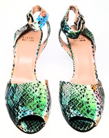 Stuart Weitzman Pastel-Colored Snakeskin Peep Toe Ankle Strap Heels - Size US 8M - New