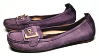 St. John Lavender Soft Leather Big Gold Buckle Flats - Size US 8M
