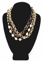 Catherine Popesco Heavy Faux Baroque Pearls and Gold Links Three-Strand Statement Necklace