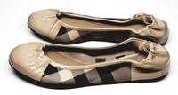 Burberry Check and Khaki Patent Leather Rounded Toe and Heel Ballet Flats - Size US 7 - New