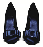 Tory Burch Royal Blue Velvet Satin Bow Heels - Size US 8M - New