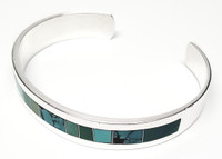 Desert Rose Trading Sterling Silver Solid Faceted Turquoise Bangle Bracelet - Vintage