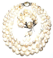 Massive 3-Strand Baroque Pearls Necklace Bracelet Earrings Demi Parure Set  - New