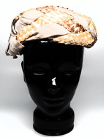 Union Made Cream Mocha Big Bow Braided Raffia Fascinator Hat - Vintage 1950s Deadstock