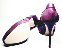 Salvatore Ferragamo Plum Soft Leather and Suede Peep Toe Platform Heels - Size US 8.5B - New