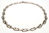 Sterling Silver Modernist Double Wave Link Necklace - Vintage 