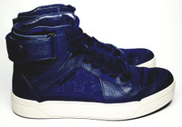 Gucci Royal Blue High Top Leather Textile "Guccissima" Sneakers - Size US 11.5