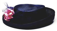 Plaza Suite Betmar Big Pink Flower Blueberry Fine Raffia Weaved Turned Brim Hat - Vintage 1980s