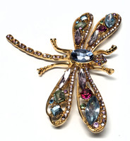 Colorful Rhinestone Dragonfly Statement Brooch - Vintage 1980s