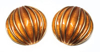 Tangerine Grooves Gold Tone Statement Clip-On Earrings - Vintage 1980s Deadstock