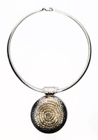 Sterling Silver Hammered Solar Brass Pendant Choker Necklace - Vintage 