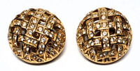 Swarovski Pie Crust Crystal-Studded Gold Tone Earrings - Vintage 1980s