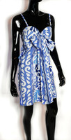 Gretchen Scott Signature Printed Blue and White Sweetheart Bow Dress - Size Medium - New