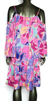 Lilly Pulitzer Bright Pink Floral Splash Off Shoulder Ruffle Bell Tunic Dress - Size Medium - New