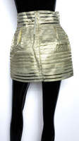 San Joy Gold Metallic Horizontal Stripes High-Waist Big Pleated Peplum Mini Skirt - Size Medium - New