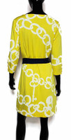 Lilly Pulitzer "Jonah " Bright Yellow Lock and Key Ponte Knit Belted Dress - Size Medium  