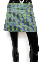 Alice + Olivia Purple and Olive Heavy-Stitched Sateen Striped Chevron A-Line Mini Skirt - Size 8 - New