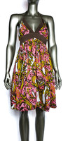 Milly Pink and Brown Signature Printed Open Back Tie Neck Dress - Size 6 - Rare