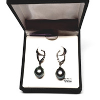 Genuine Tahitian Pearl Sterling Silver Dangle Earrings - New 
