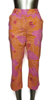 Lilly Pulitzer Orange Tiki Masks Deep Pink Lily Flowers High-Waist Bell Capri - Size 10  - Vintage