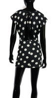 BACKSTAGE Big Cream Polka Dot and Black Open Back Tie Neck Mini Dress - Size XS 