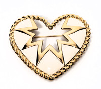 Givenchy Heart Cream Enamel Gold Tone Abstract Cut Out Star Statement Brooch - Vintage 1980s Deadstock Rare