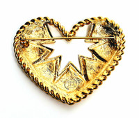 Givenchy Heart Cream Enamel Gold Tone Abstract Cut Out Star Statement Brooch - Vintage 1980s Deadstock Rare