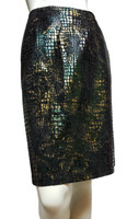 IN CHARGE High-Waist Black Abstract Metallic Reptilian Print Pencil Skirt - Size M - Vintage 1980s Deadstock