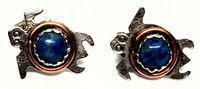 Sterling Silver Lapis Stone Belly Turtle Earrings - Vintage 1960s