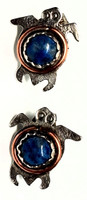 Sterling Silver Lapis Stone Belly Turtle Earrings - Vintage 1960s