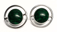 Taxco Sterling Silver Malachite Cut Out Solar Earrings - Vintage 1950s