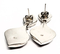 Sterling Silver Rhodochrosite Stone Two-Tier Teardrop Solid Dangle Earrings - Vintage 1950s