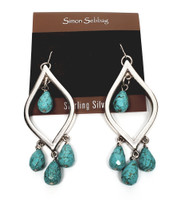 SOLD - Simon Sebbag Sterling Silver Teardrop Emerald Cut Howlite Dangle Earrings 