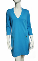 Lilly Pulitzer Deep Cyan Blue V-Neck Ribbed Mini Shift Dress - Size M - New