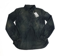 3X1 "Placket Front Shirt SILT" Black Copper Washed Deep-V Button Denim Top - Size S  - New