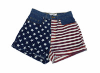 American Apparel USA Flag High-Waist Cuffed Daisy Denim Shorts - Size 27 - New
