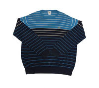 Lacoste Color Block Sky Blue Navy White Striped Lightweight Sweater - Size FR 5 (US M) - Vintage 