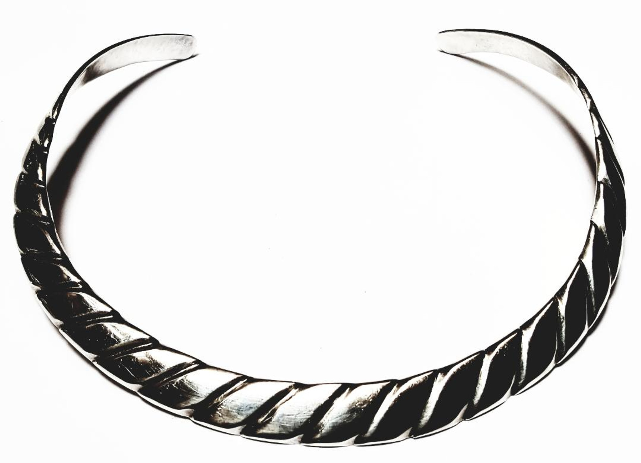 Los Ballesteros Taxco Sterling Silver Solid Modernist Twisted Choker Cuff  Necklace - Rare Vintage 1950s