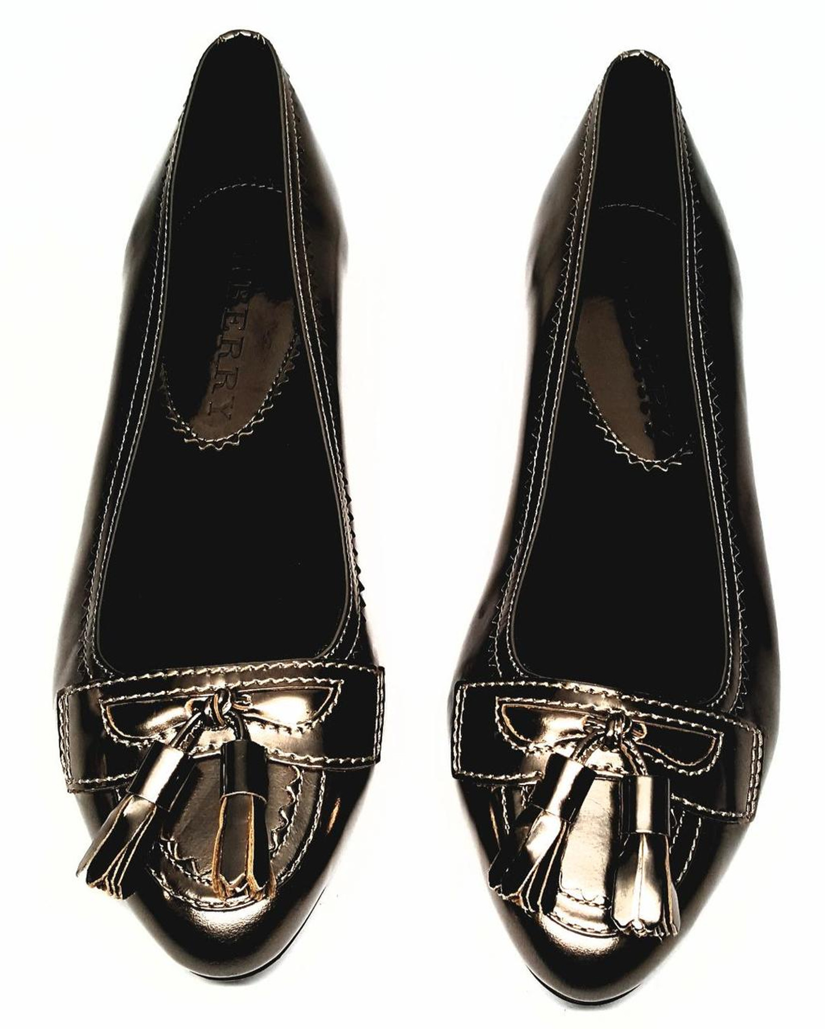 Burberry Shiny Bronze Leather Pointed Toe Tassel Ballet Flats - Size US ...