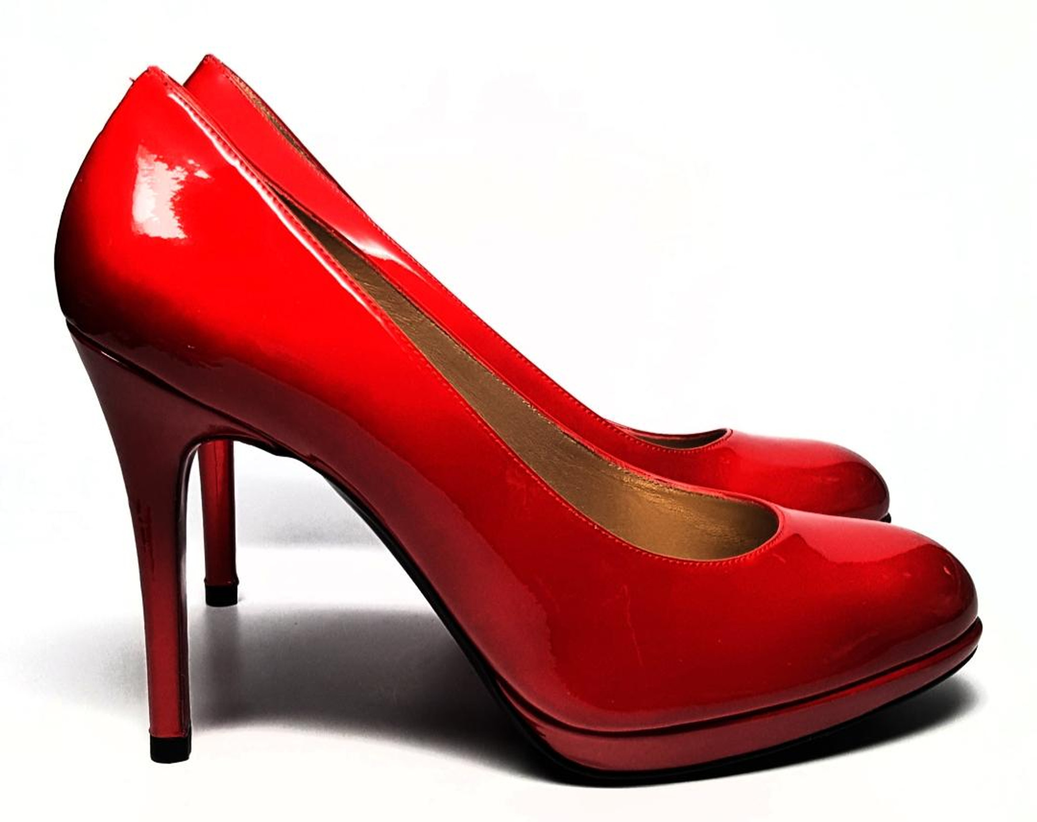 red patent leather platform heels