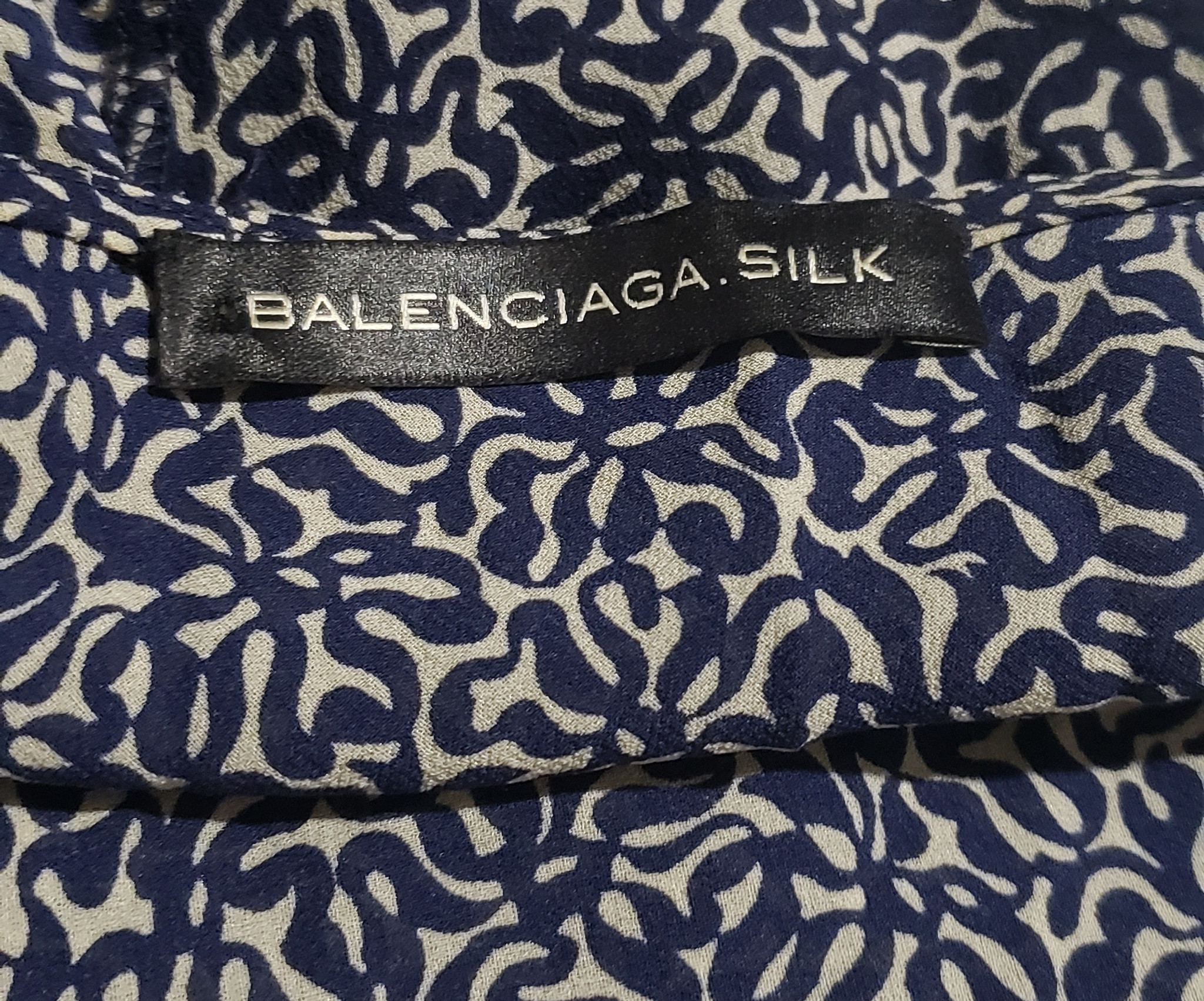 Balenciaga Silk Navy Floral Big Stitch Rouched Long Fitted Dress - Size FR 38 (US 4-6) - New - thethingsyouwear