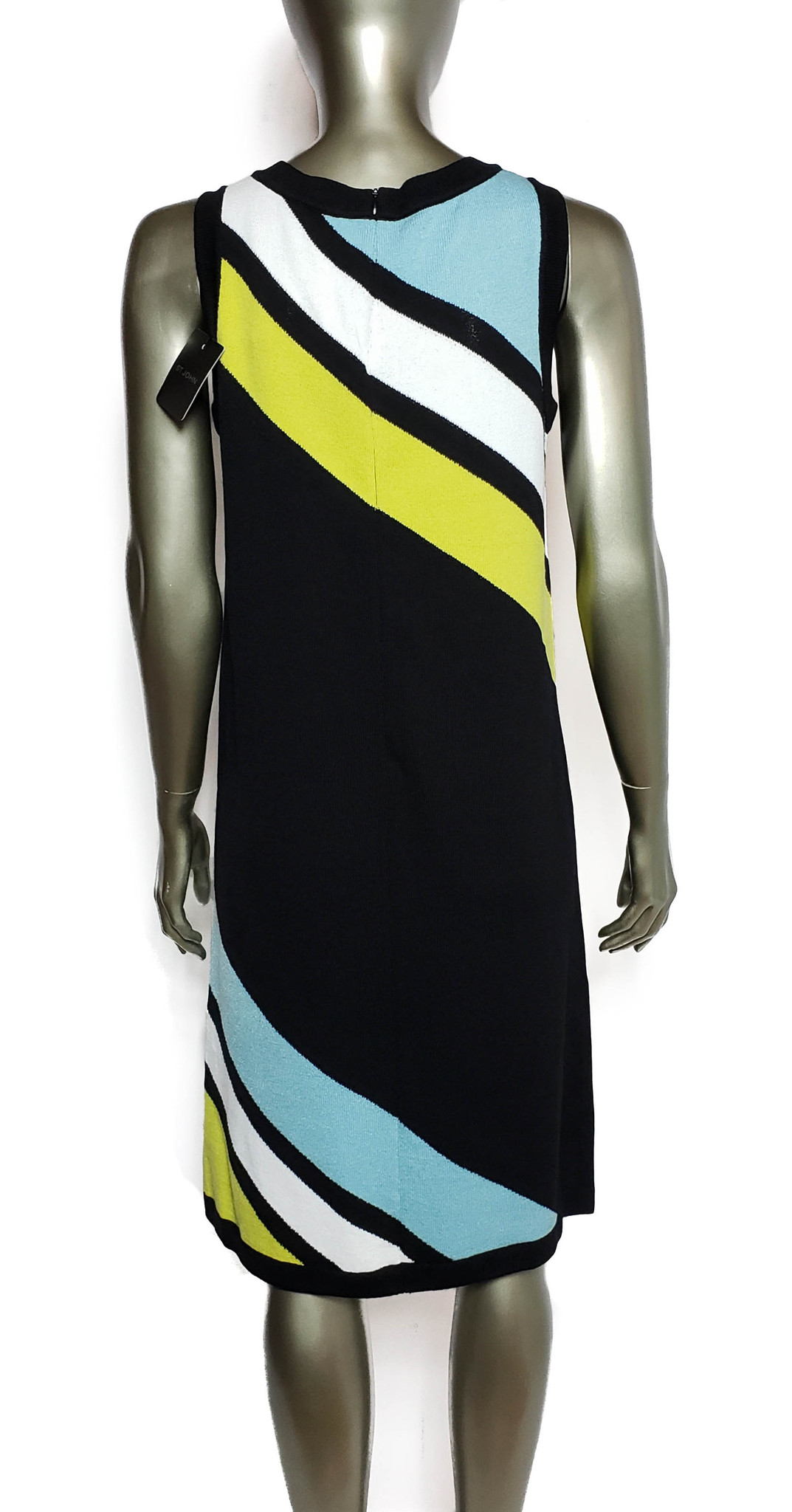 St. John Collection Black Knit Chevron Color Block Sleeveless A-Line Dress  - Size 4 - New - thethingsyouwear