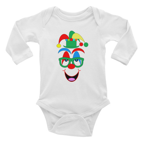 Ann Gertrude Clown Long Sleeve Bodysuit 6M to 18M (Green Hat & Glasses)
