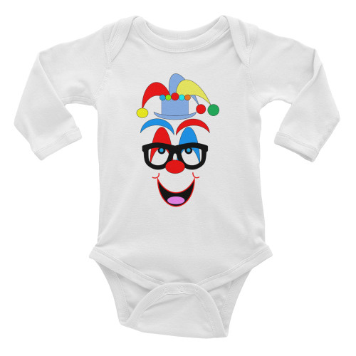 Ann Gertrude Clown Long Sleeve Bodysuit 6M to 18M (Blue Hat & Black Glasses)