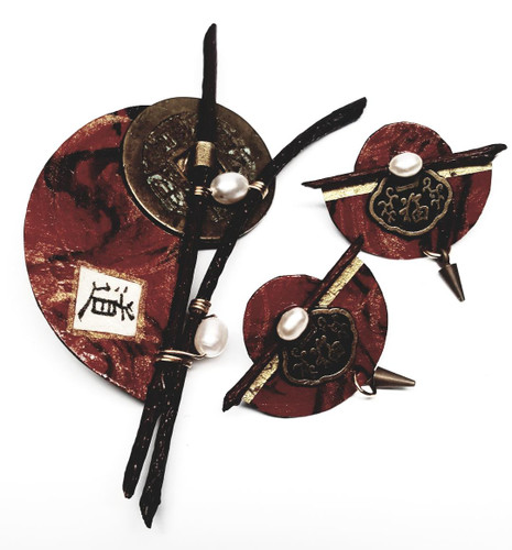 Oriental Natural Element Brooch Earrings Set by Loe  - Vintage