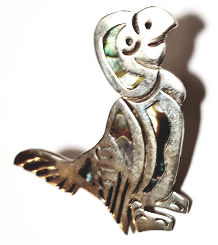 ES Sterling Silver Abalone Parrot Brooch - Vintage 1950s