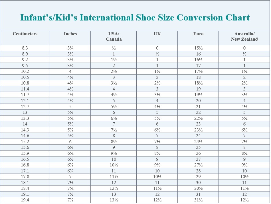 Shoe Sizing Charts