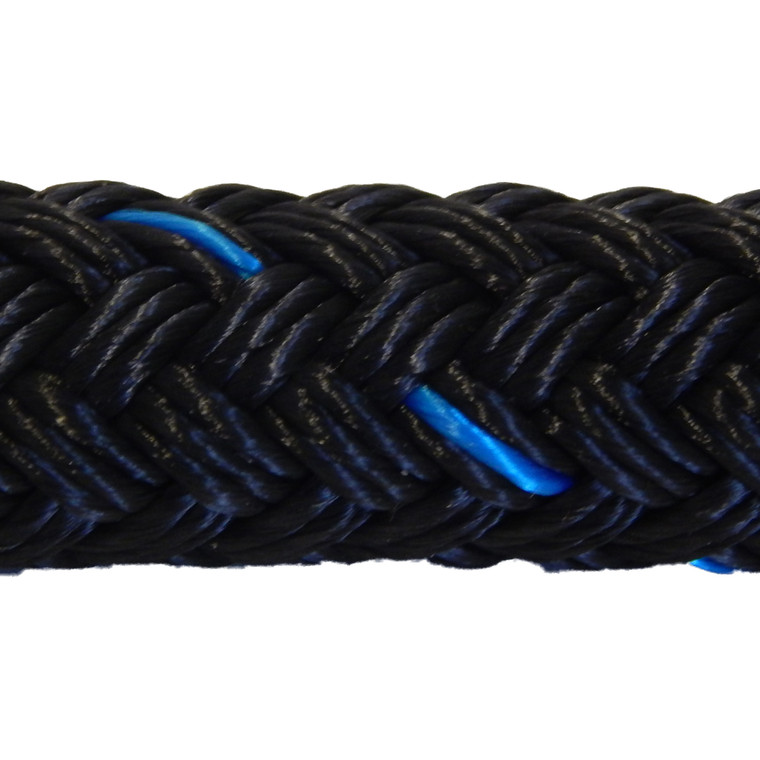 Overstock Samson EQ Braid (Double braid polyester) 1/2" x 28' Black w/ Blue