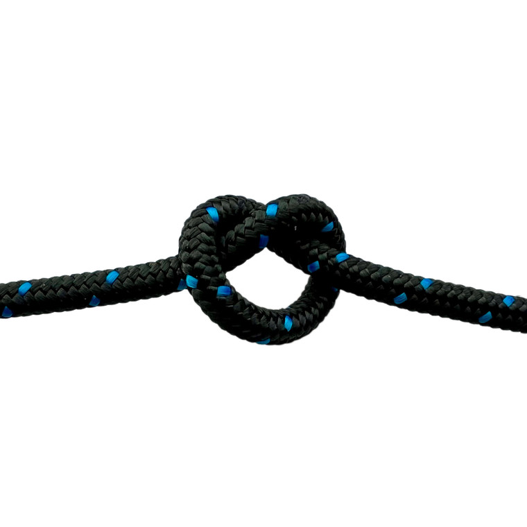 Overstock CBKnot™ Stiff Polyester Halter Cord Rope (8TF) 1/4" x 18' Black w/ Blue Tracer